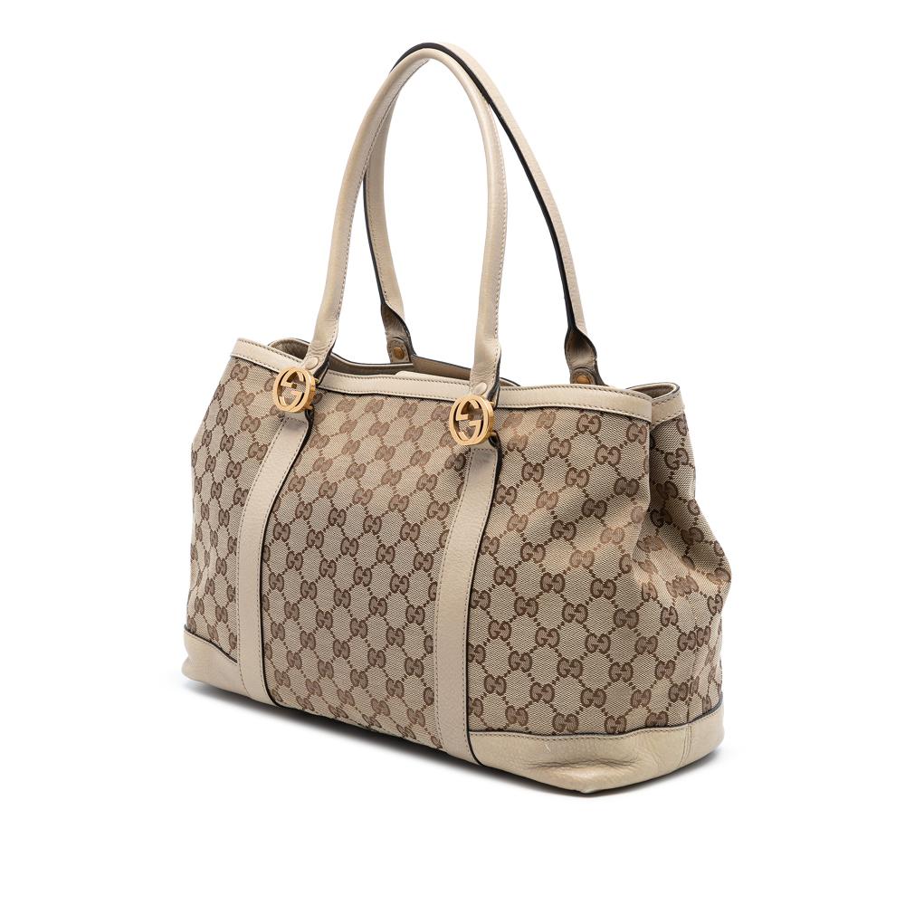 Gucci B Gucci Brown Beige Canvas Fabric GG Miss GG Tote Italy