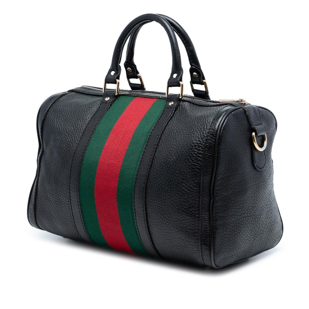 Gucci B Gucci Black Calf Leather skin Web Joy Boston Bag Italy
