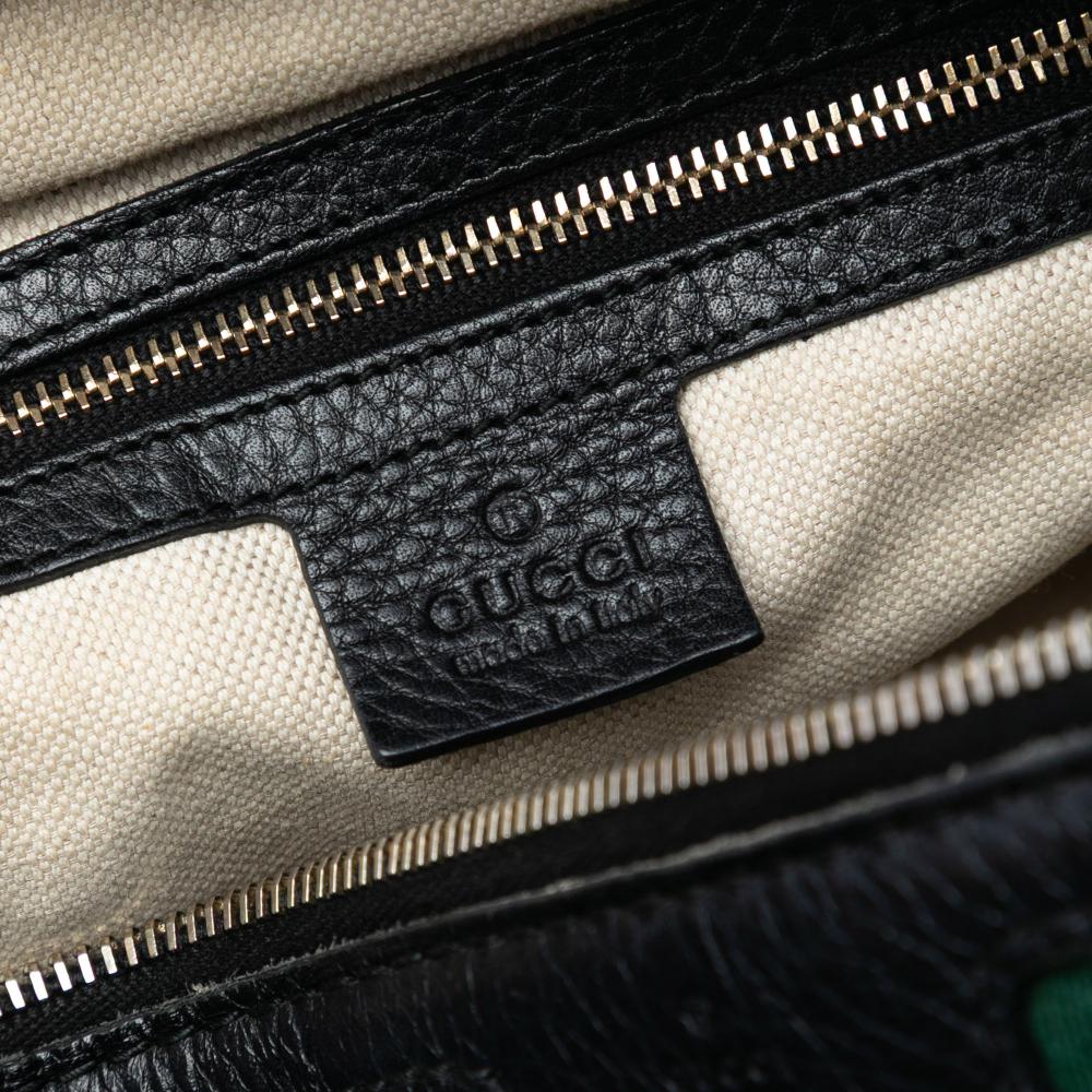 Gucci B Gucci Black Calf Leather skin Web Joy Boston Bag Italy