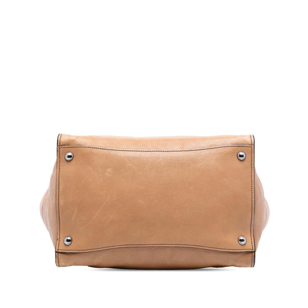 Prada B Prada Brown Light Brown Calf Leather Glace Twin Pocket Double Handle Satchel Italy