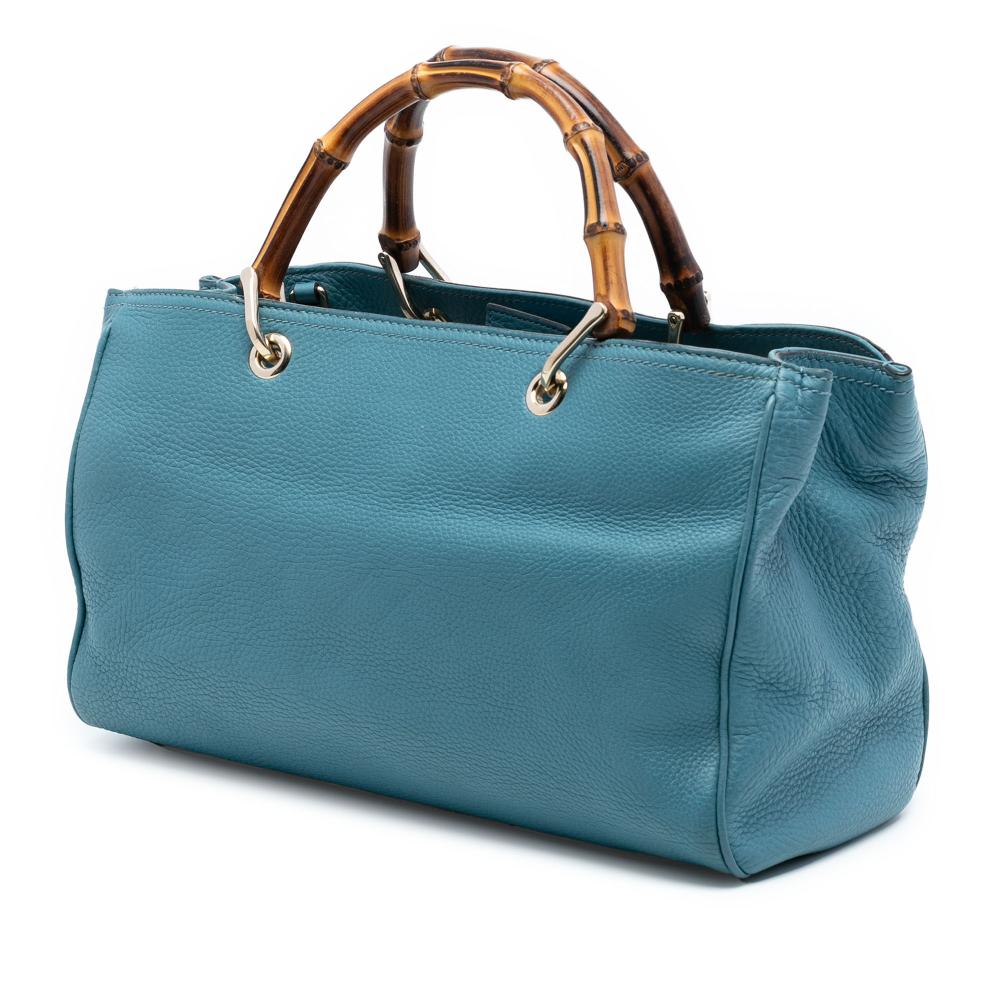 Gucci B Gucci Blue Light Blue Calf Leather Medium skin Bamboo Shopper Satchel Italy