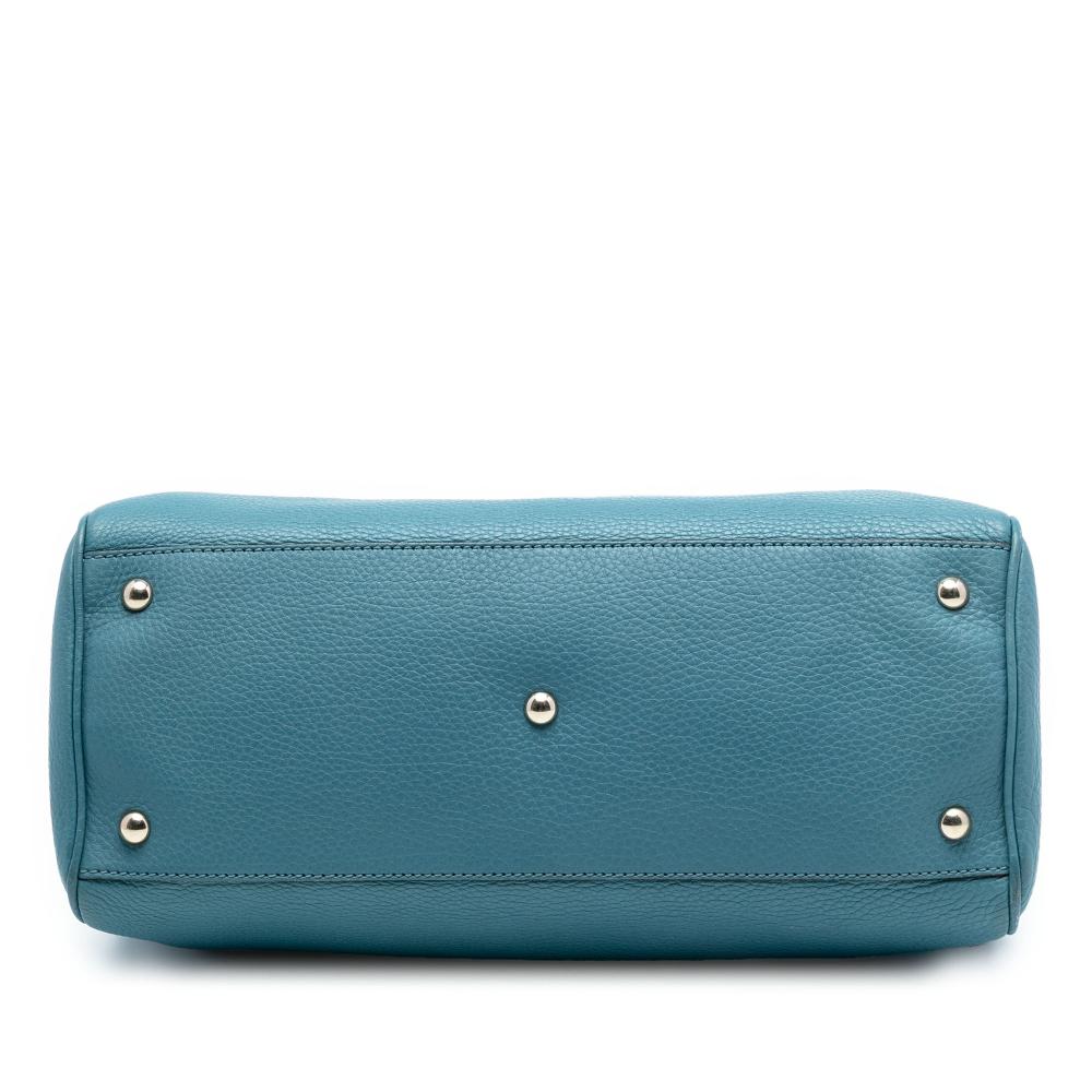 Gucci B Gucci Blue Light Blue Calf Leather Medium skin Bamboo Shopper Satchel Italy