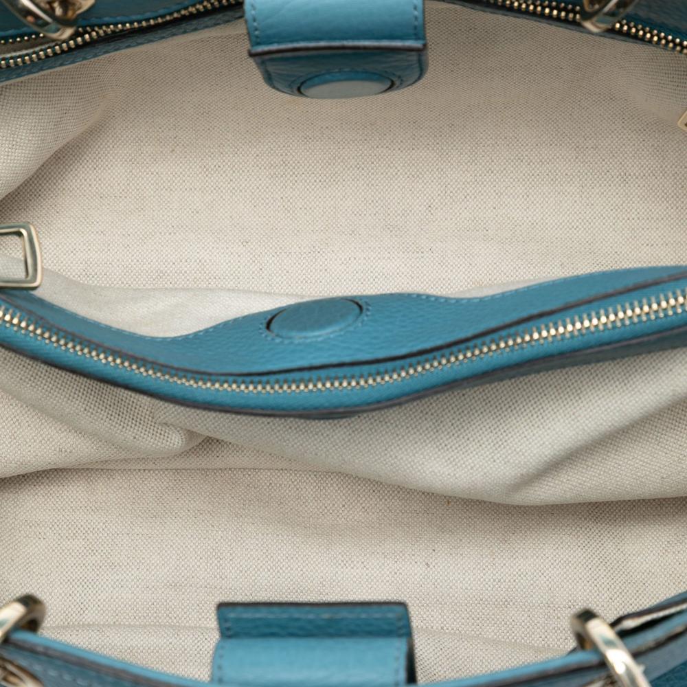 Gucci B Gucci Blue Light Blue Calf Leather Medium skin Bamboo Shopper Satchel Italy