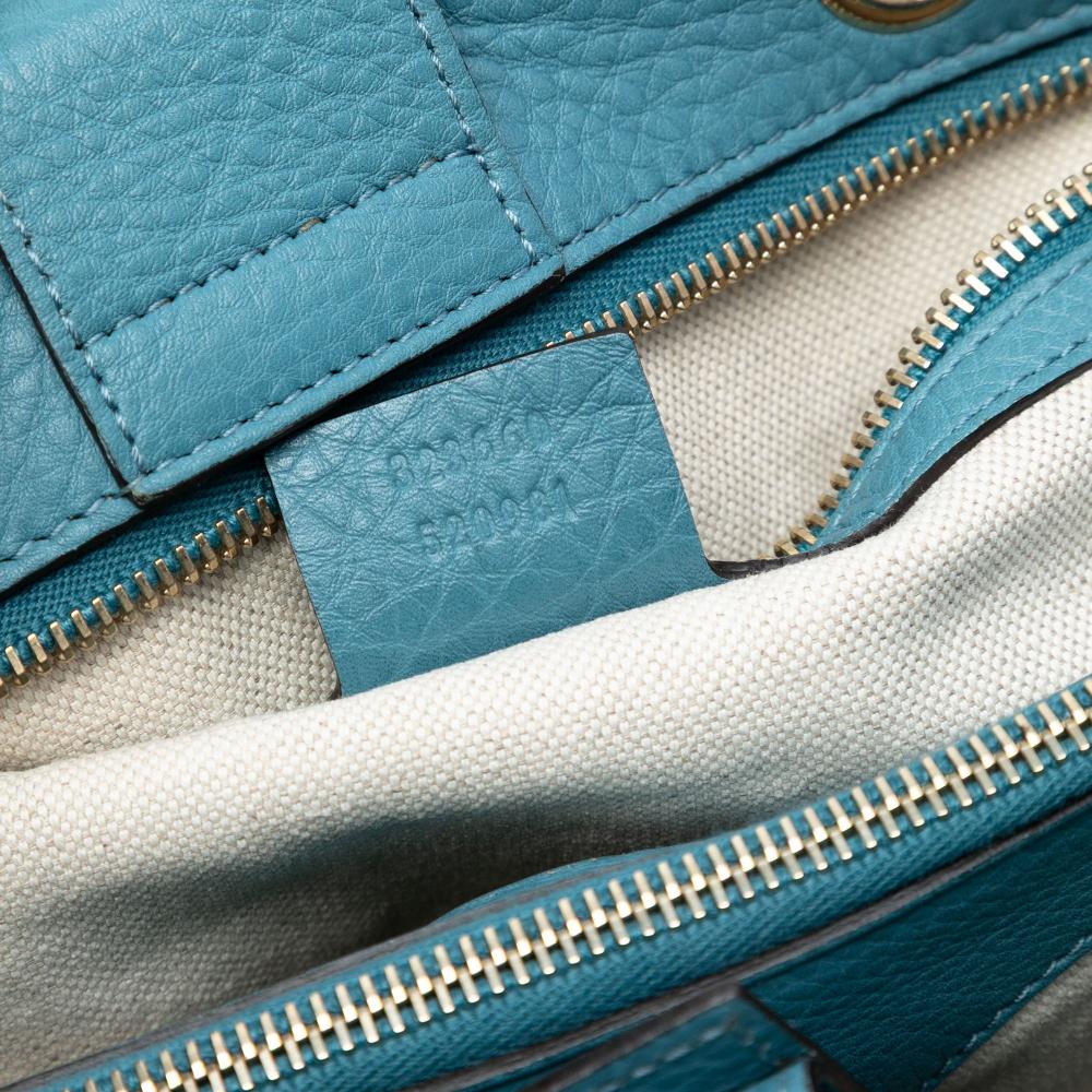 Gucci B Gucci Blue Light Blue Calf Leather Medium skin Bamboo Shopper Satchel Italy