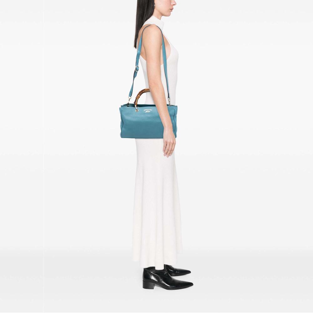 Gucci B Gucci Blue Light Blue Calf Leather Medium skin Bamboo Shopper Satchel Italy