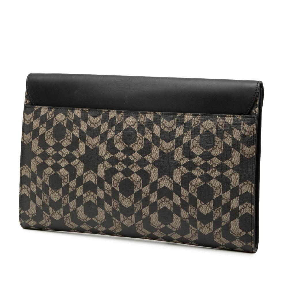 Gucci AB Gucci Brown with Black Coated Canvas Fabric GG Supreme Caleido Clutch Bag Italy
