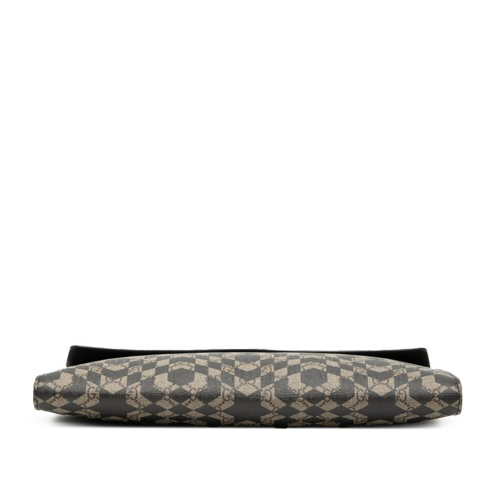 Gucci AB Gucci Brown with Black Coated Canvas Fabric GG Supreme Caleido Clutch Bag Italy