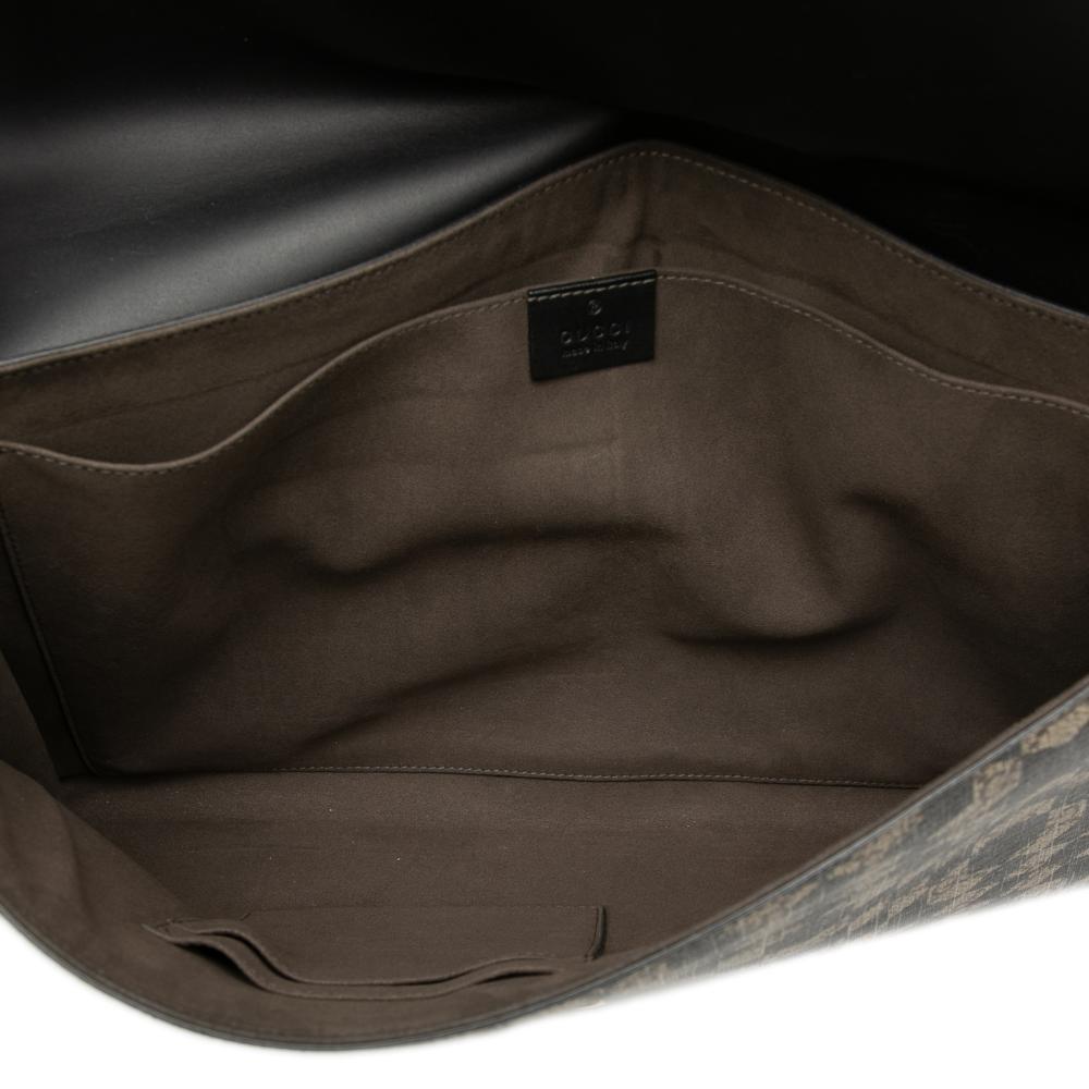 Gucci AB Gucci Brown with Black Coated Canvas Fabric GG Supreme Caleido Clutch Bag Italy