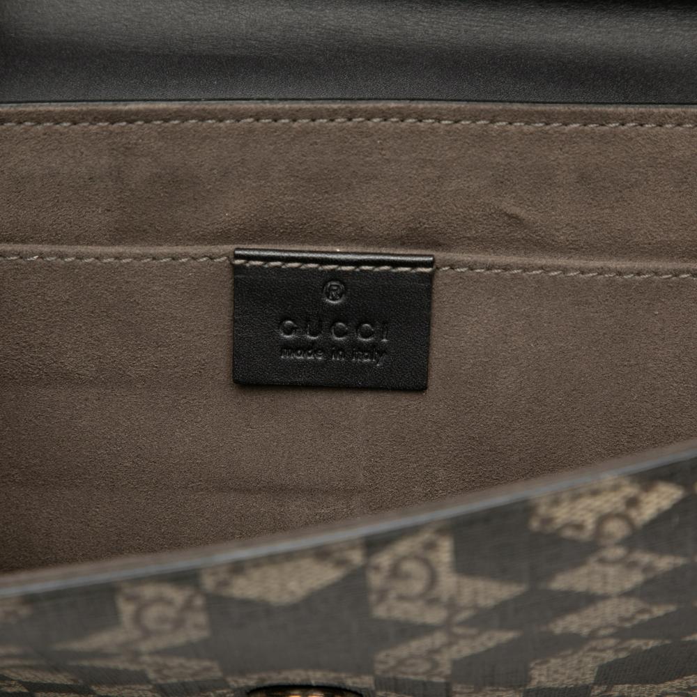 Gucci AB Gucci Brown with Black Coated Canvas Fabric GG Supreme Caleido Clutch Bag Italy