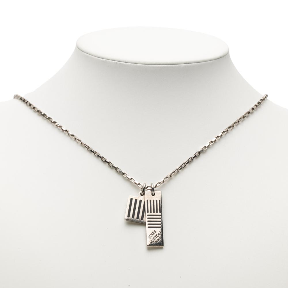 Louis Vuitton AB Louis Vuitton Silver Palladium Metal Plated Damier Black Necklace Italy