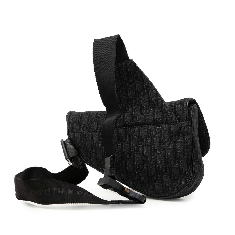 Christian Dior AB Dior Black Canvas Fabric Oblique Saddle Crossbody Italy