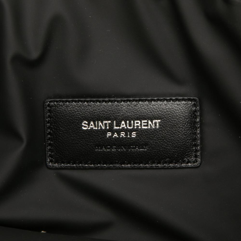 Saint Laurent AB Saint Laurent White Ivory with Green Mint Canvas Fabric Beach Zip Clutch Italy