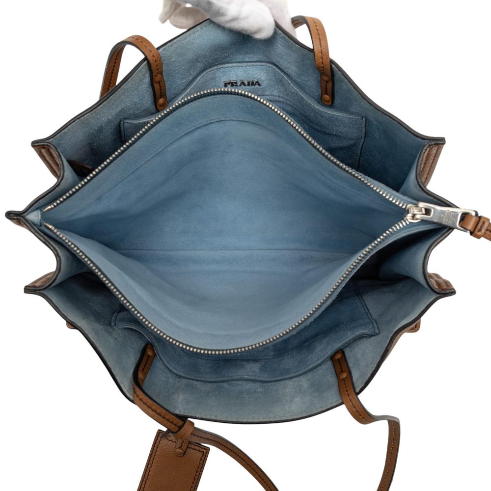 Prada B Prada Brown Calf Leather Glace Etiquette Tote Italy