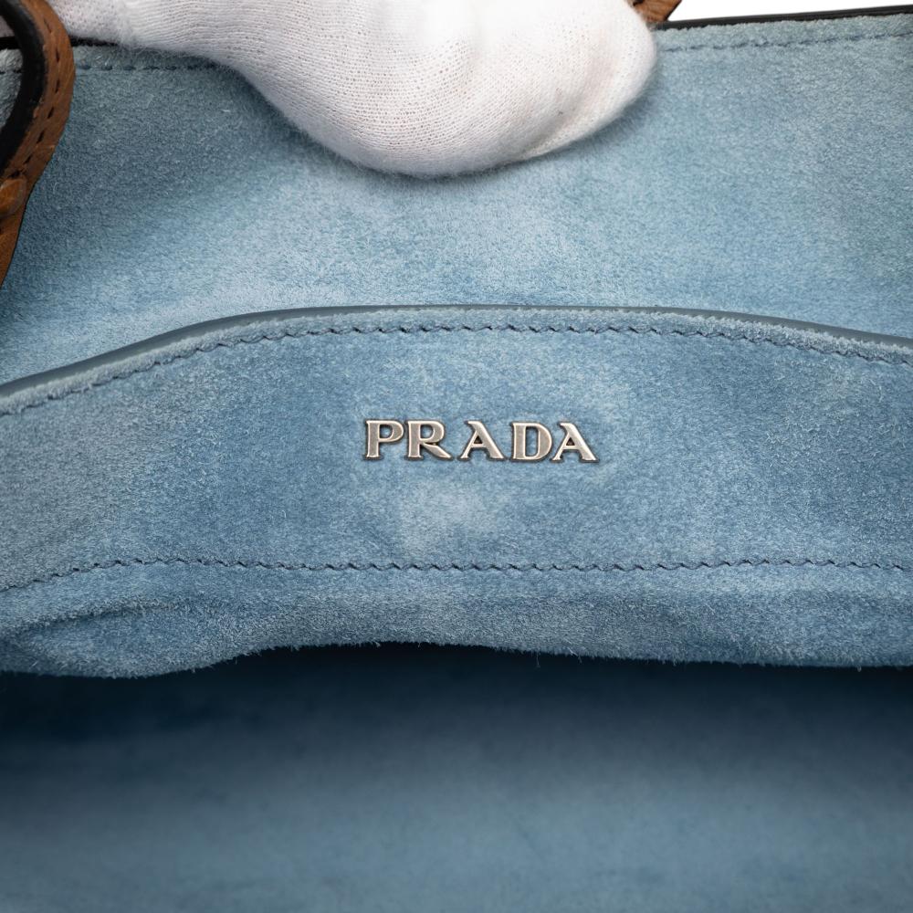 Prada B Prada Brown Calf Leather Glace Etiquette Tote Italy