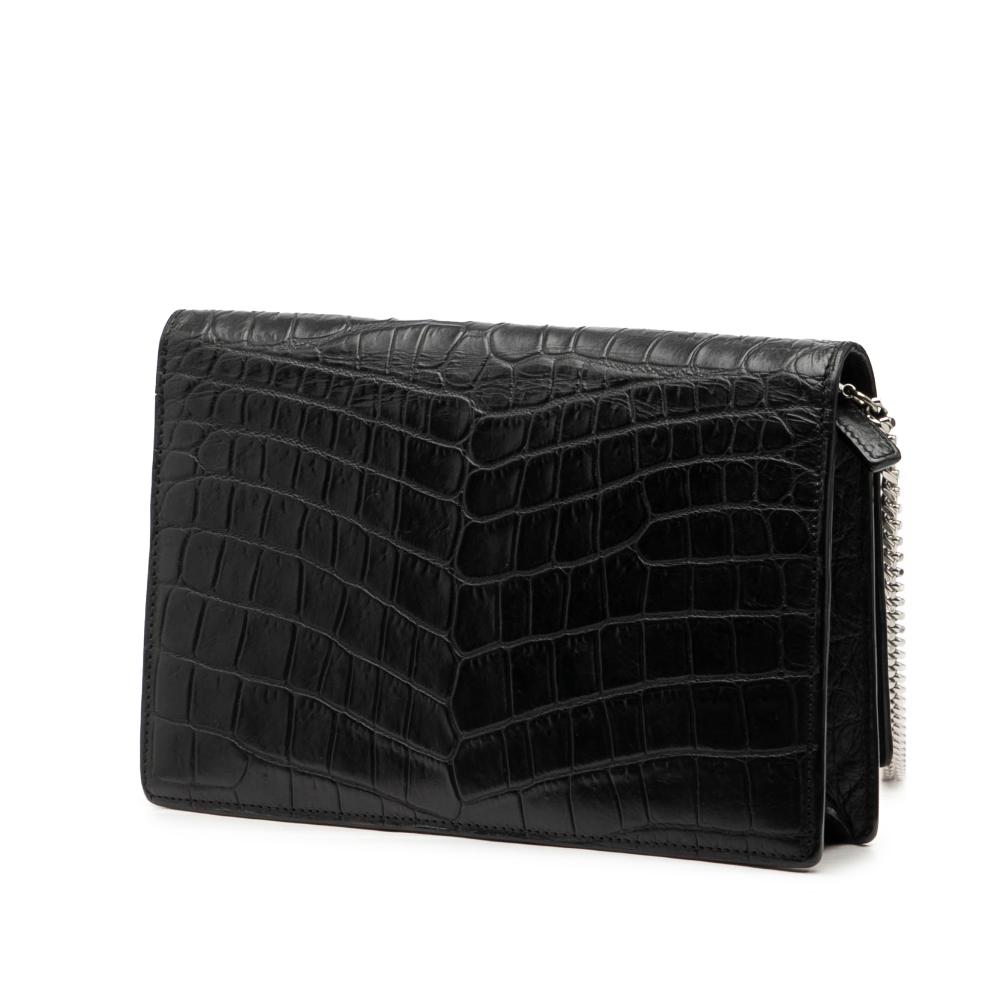 Saint Laurent B Saint Laurent Black Calf Leather Croc Embossed Monogram Kate Tassel Wallet on Chain Italy