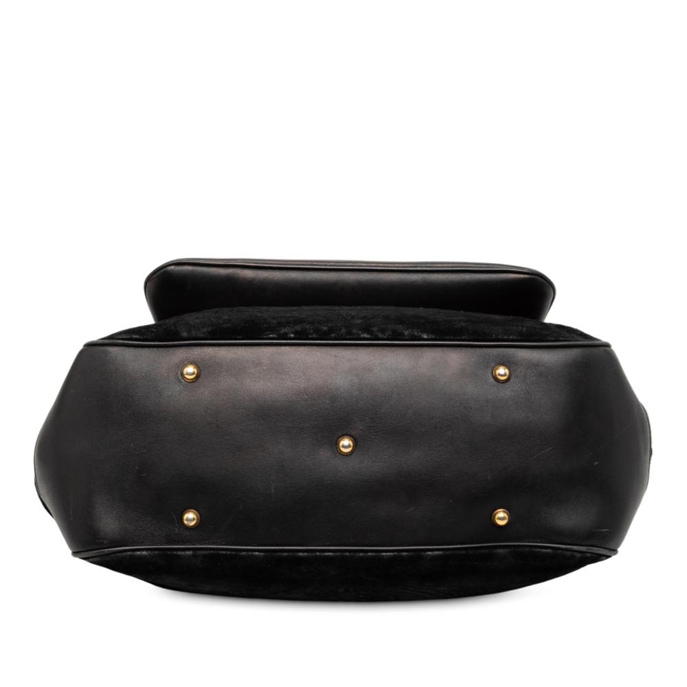 Gucci B Gucci Black Velvet Fabric Lady Stirrup Top Handle Bag Italy