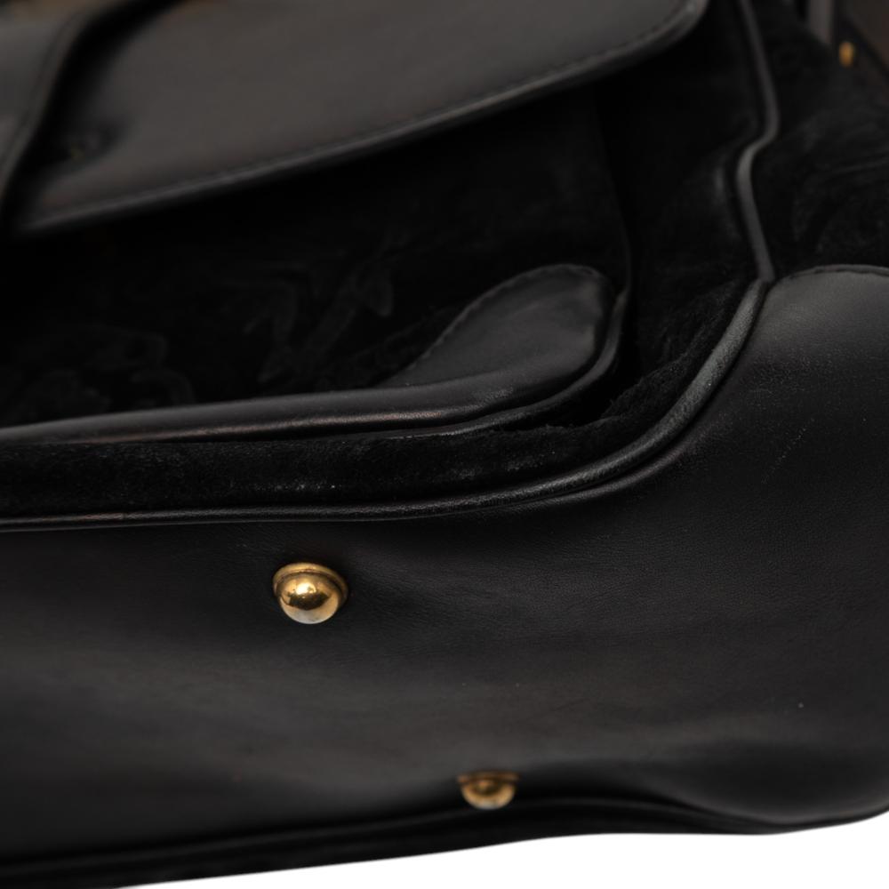 Gucci B Gucci Black Velvet Fabric Lady Stirrup Top Handle Bag Italy