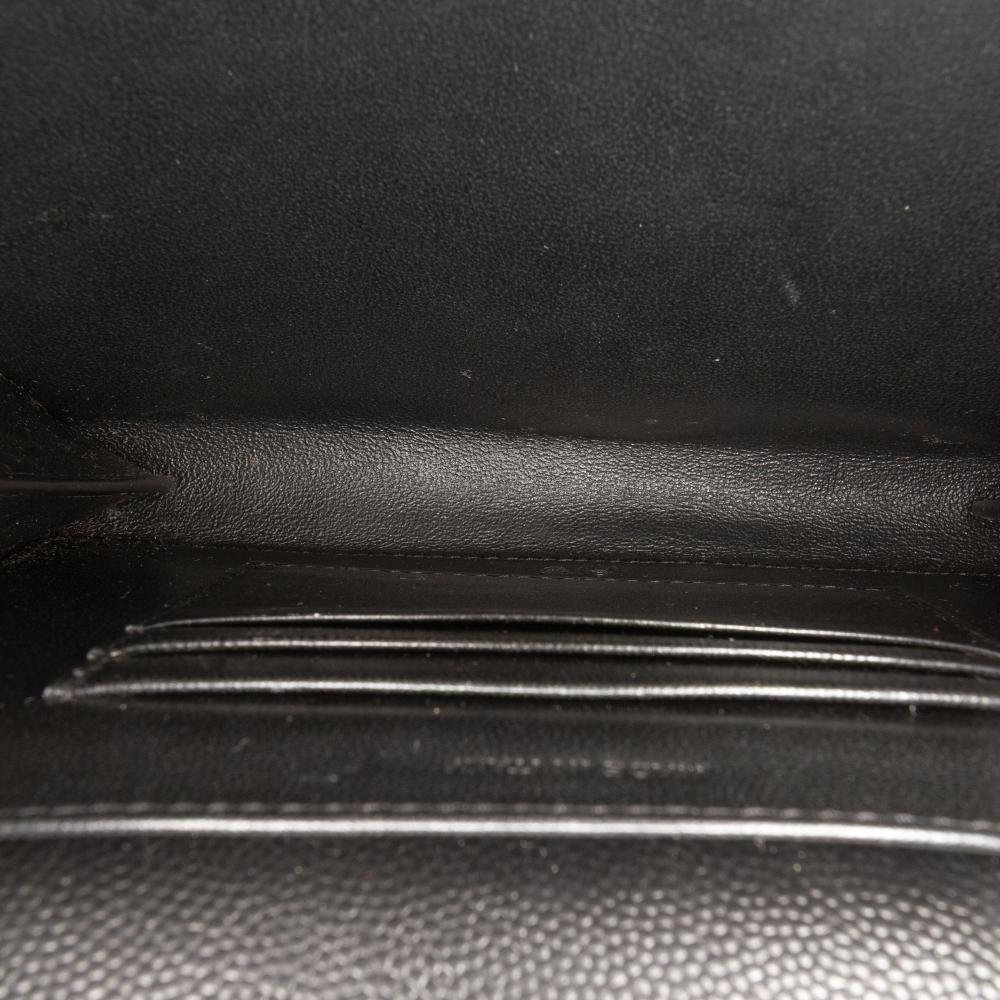 Saint Laurent AB Saint Laurent Black Calf Leather Grain De Poudre Monogram Cassandra Chain Wallet Italy