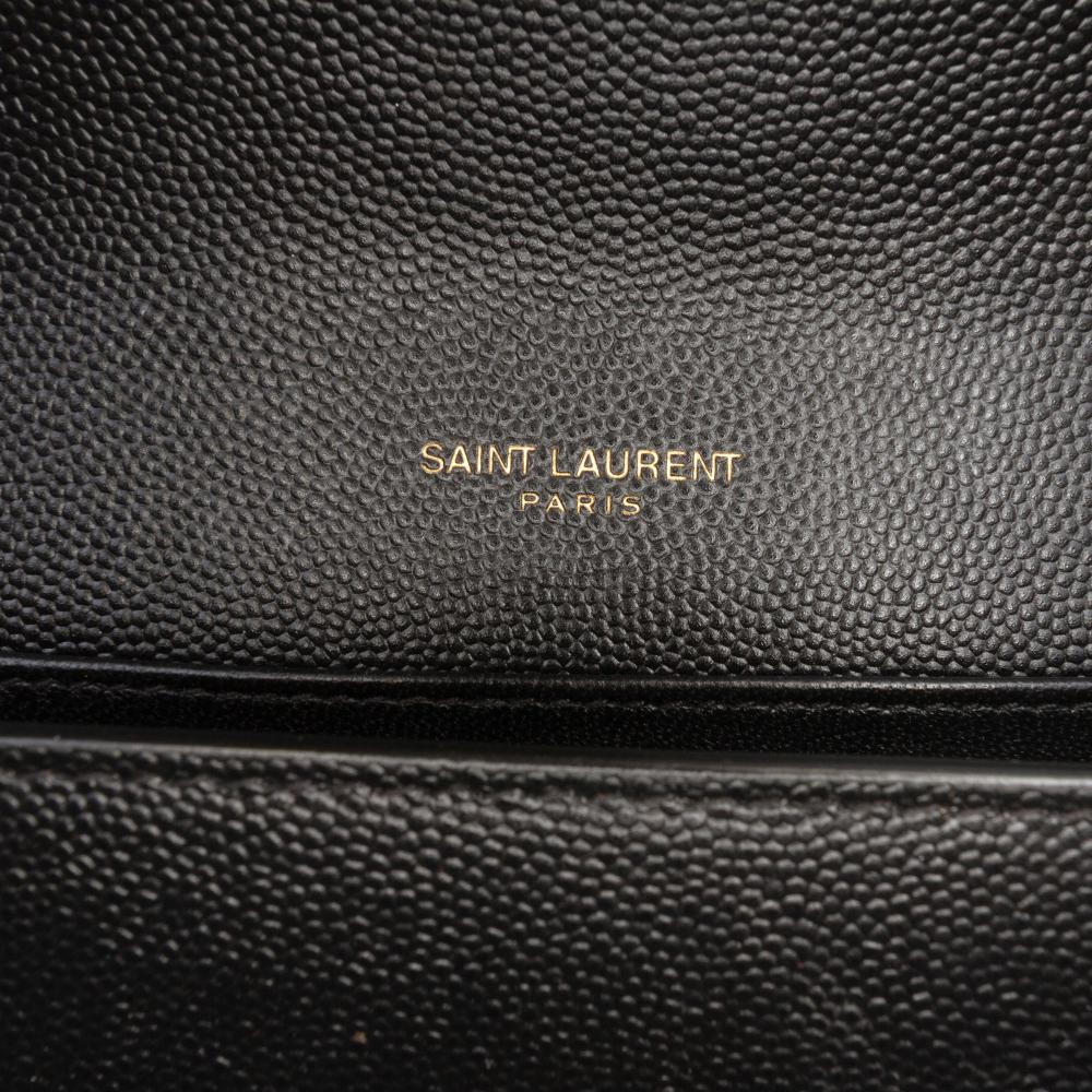 Saint Laurent AB Saint Laurent Black Calf Leather Grain De Poudre Monogram Cassandra Chain Wallet Italy