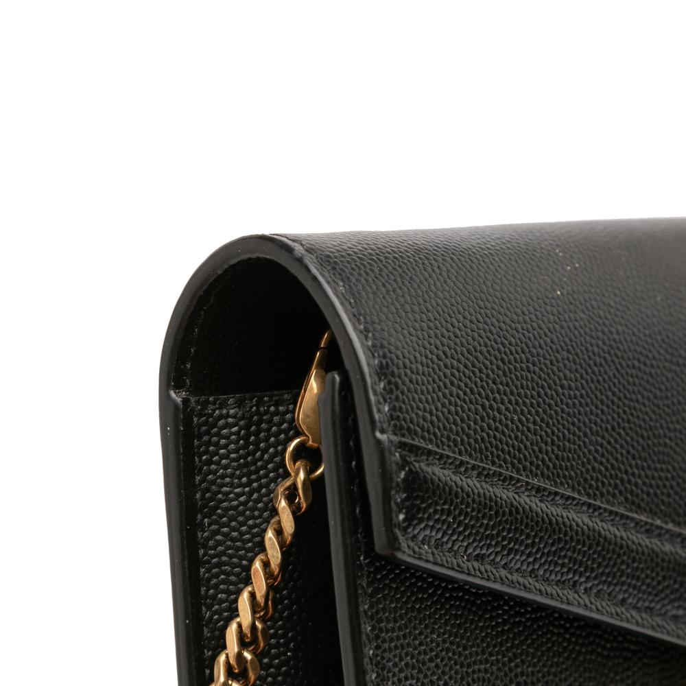 Saint Laurent AB Saint Laurent Black Calf Leather Grain De Poudre Monogram Cassandra Chain Wallet Italy