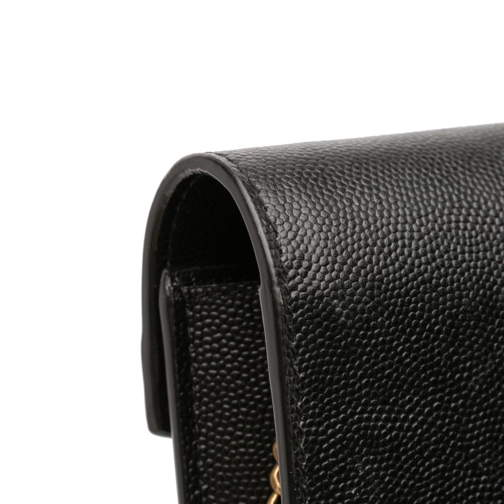 Saint Laurent AB Saint Laurent Black Calf Leather Grain De Poudre Monogram Cassandra Chain Wallet Italy