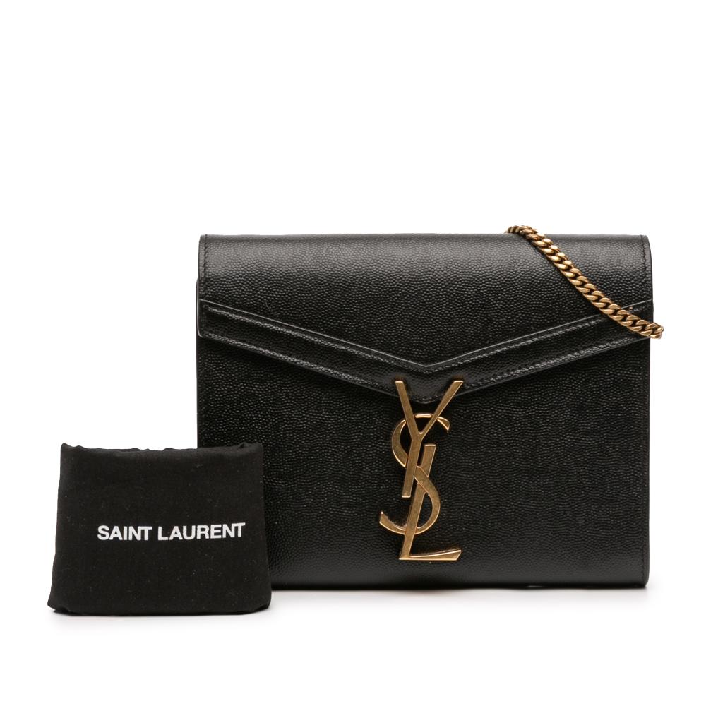 Saint Laurent AB Saint Laurent Black Calf Leather Grain De Poudre Monogram Cassandra Chain Wallet Italy