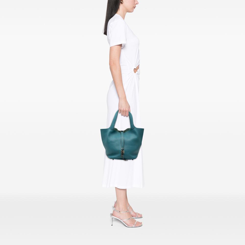 Hermès AB Hermès Blue Peacock Calf Leather Clemence Picotin Lock 22 France