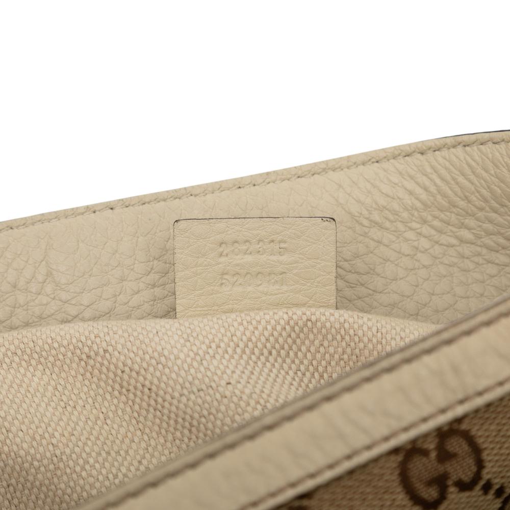 Gucci B Gucci Brown Beige with White Canvas Fabric GG Bamboo Diana Satchel Italy