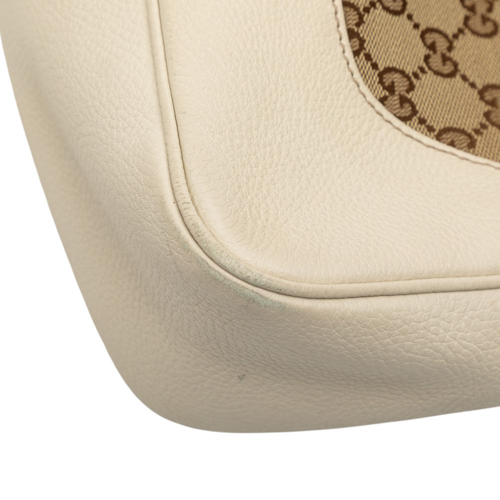 Gucci B Gucci Brown Beige with White Canvas Fabric GG Bamboo Diana Satchel Italy