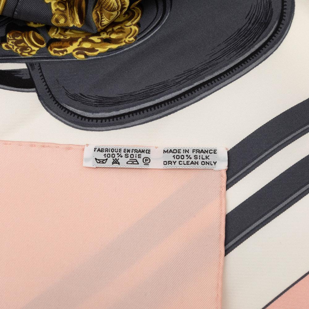 Hermès AB Hermès White with Pink Silk Fabric Brides de Gala Scarf 90 France
