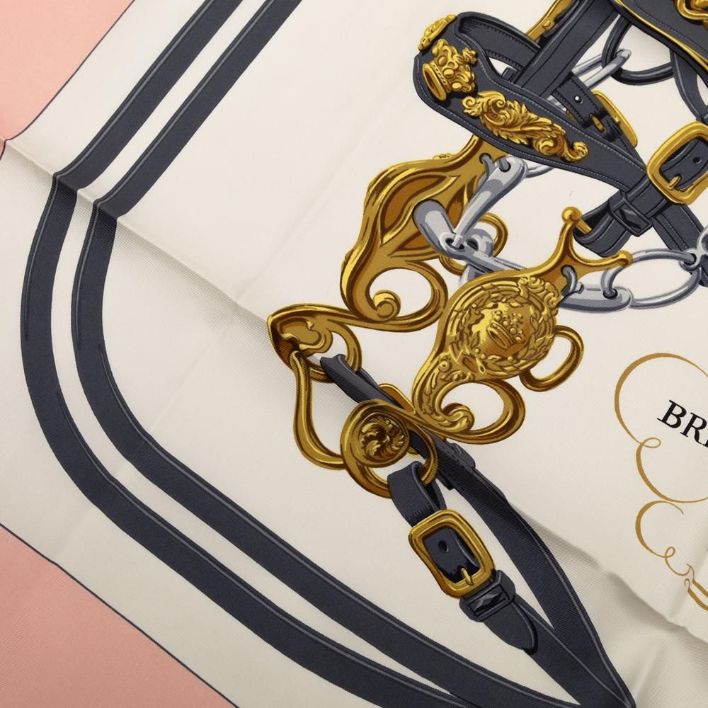 Hermès AB Hermès White with Pink Silk Fabric Brides de Gala Scarf 90 France