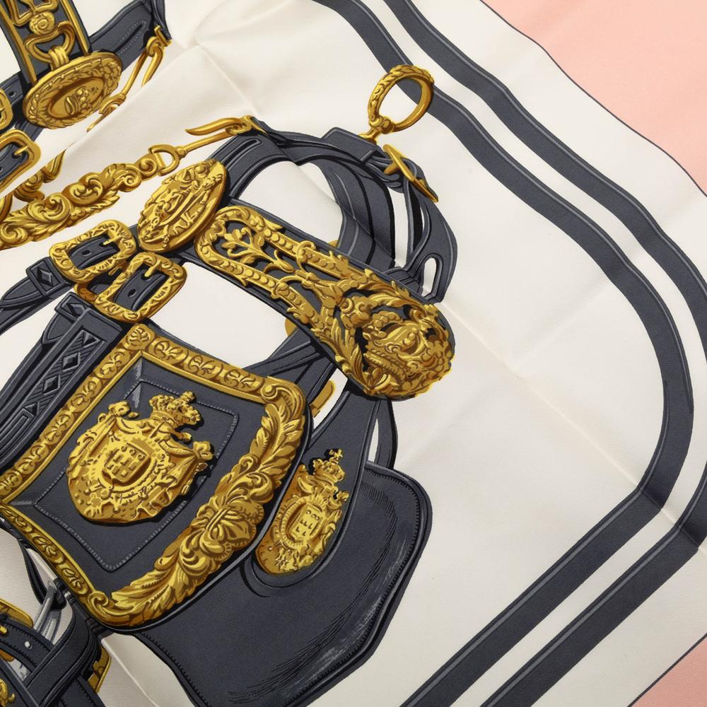 Hermès AB Hermès White with Pink Silk Fabric Brides de Gala Scarf 90 France