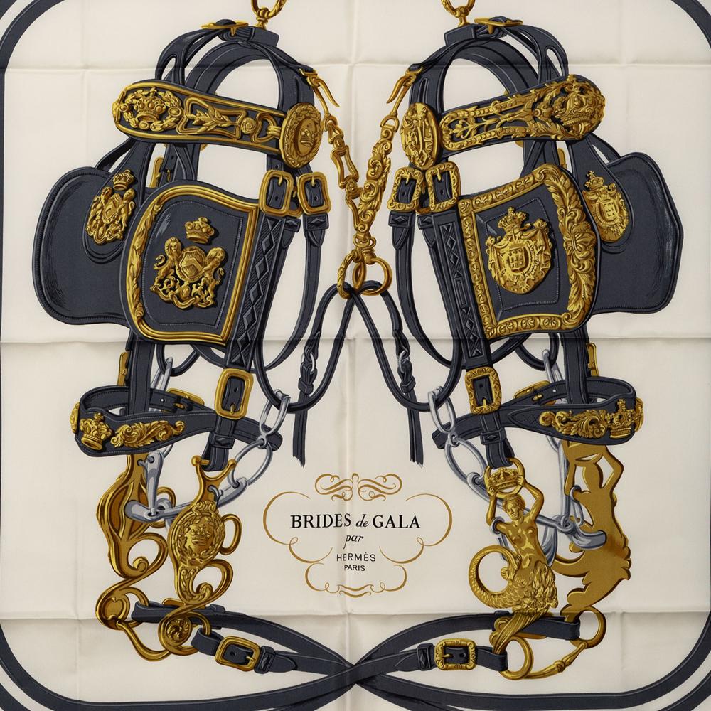 Hermès AB Hermès White with Pink Silk Fabric Brides de Gala Scarf 90 France