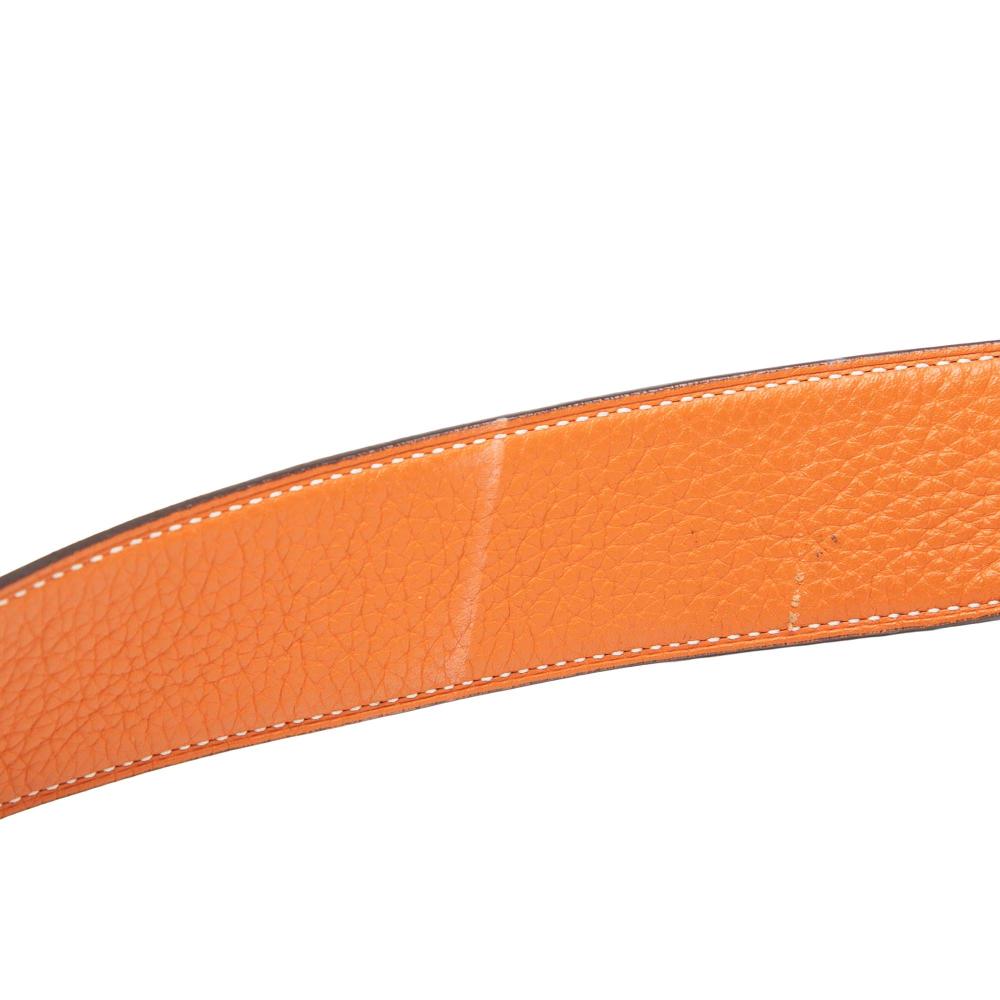 Hermès AB Hermès Black with Orange Calf Leather Box and Togo Constance H Reversible Belt France