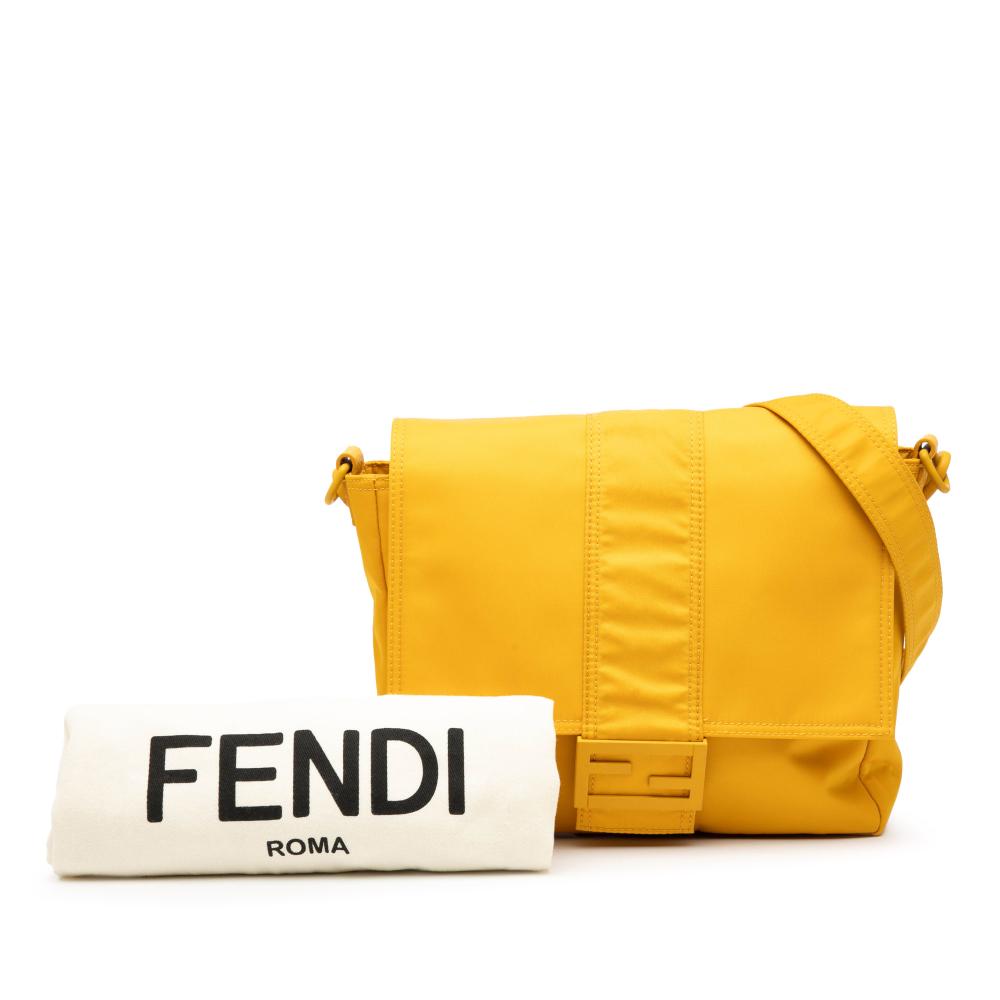 Fendi B Fendi Yellow Nylon Fabric Medium Econyl Baguette Crossbody Italy