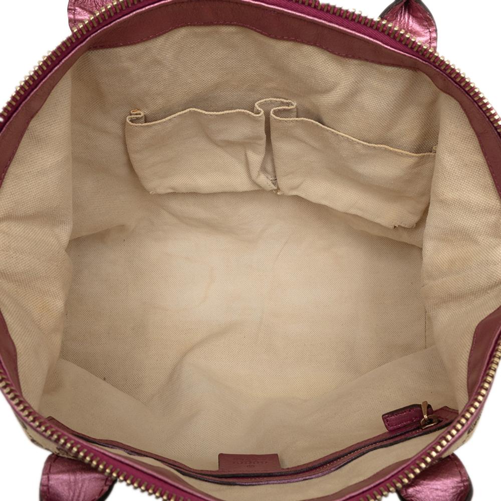 Gucci B Gucci Brown Beige with Pink Canvas Fabric GG Heart Bit Satchel Italy