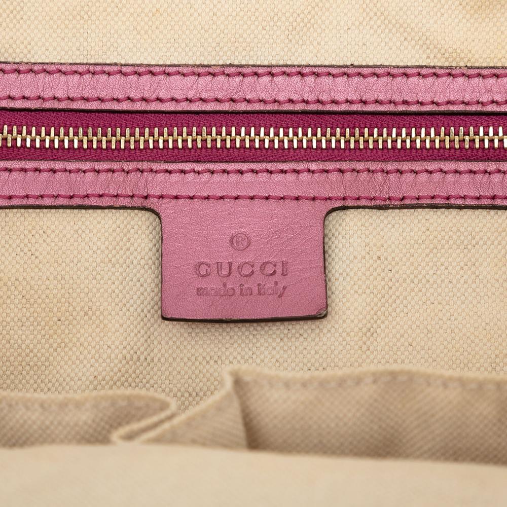 Gucci B Gucci Brown Beige with Pink Canvas Fabric GG Heart Bit Satchel Italy