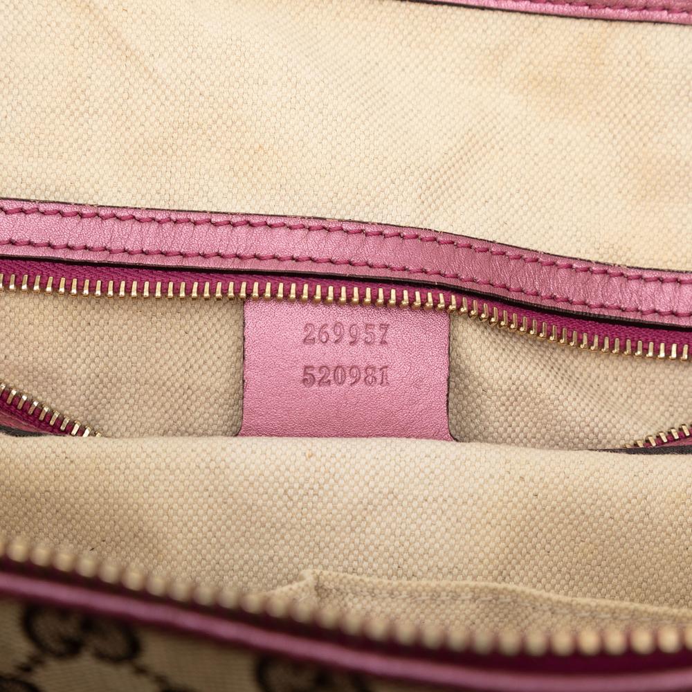 Gucci B Gucci Brown Beige with Pink Canvas Fabric GG Heart Bit Satchel Italy