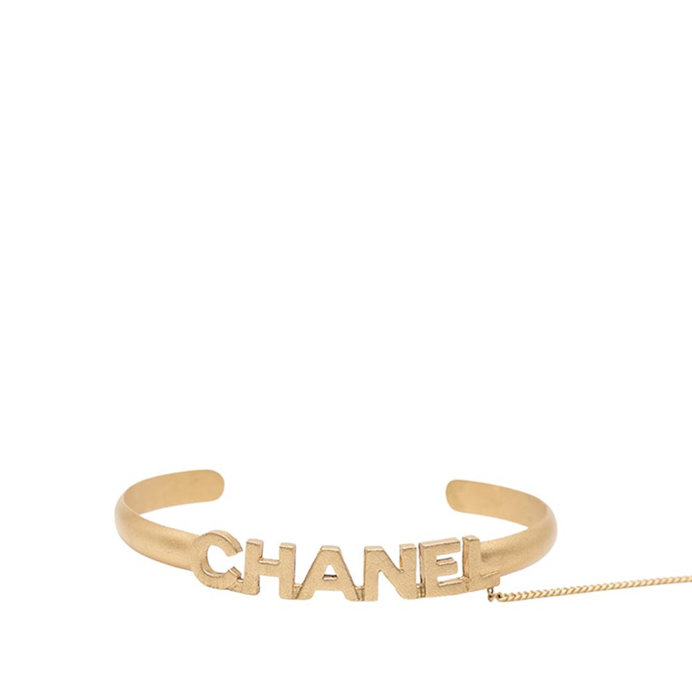 Chanel AB Chanel Gold Gold Plated Metal CC Rhinestone Logo Cuff Bracelet and Ring Set France