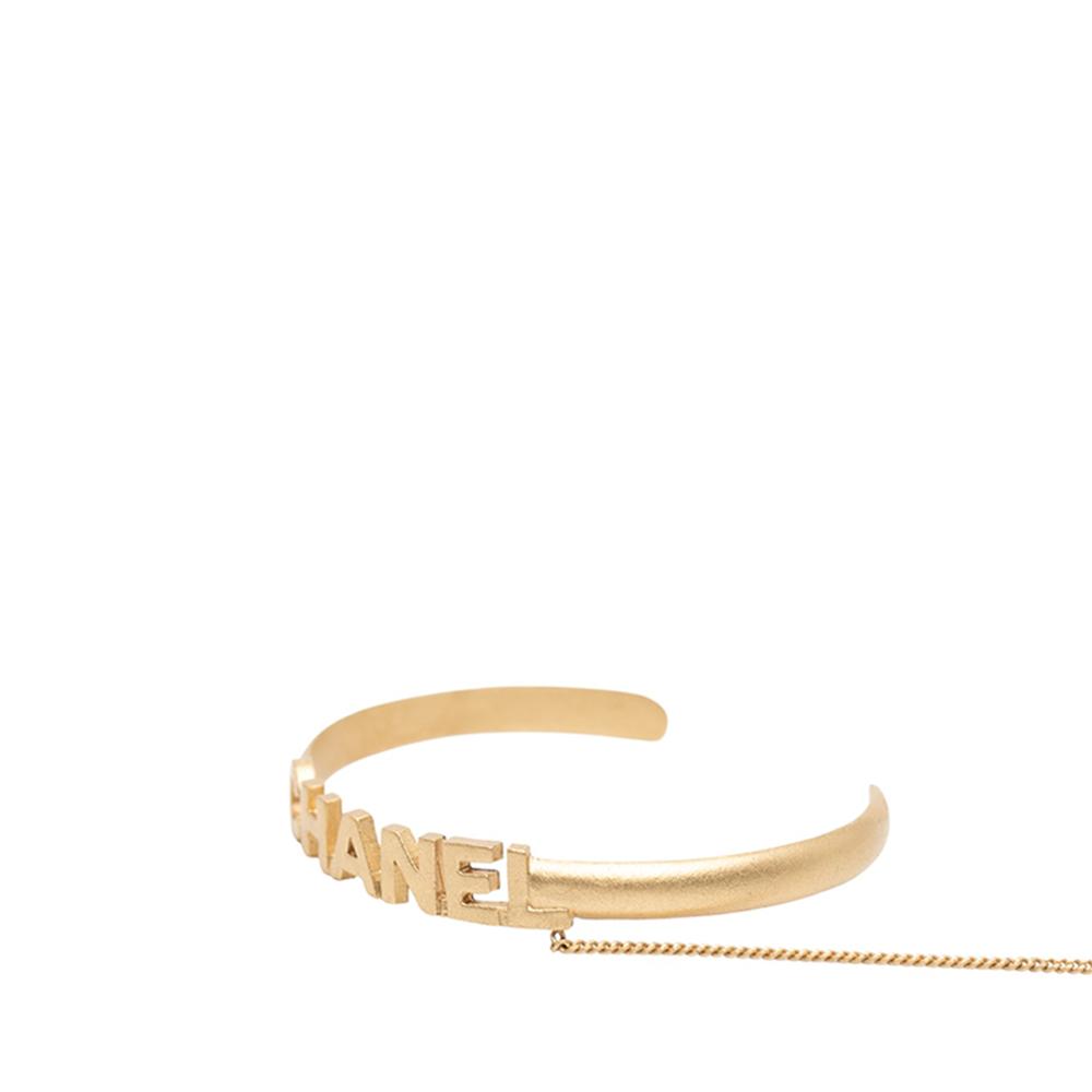 Chanel AB Chanel Gold Gold Plated Metal CC Rhinestone Logo Cuff Bracelet and Ring Set France