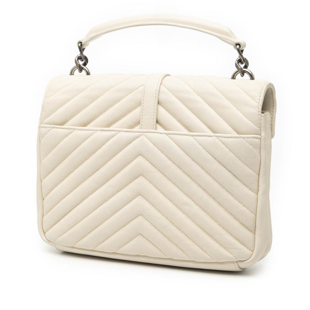 Saint Laurent White Medium Chevron Sheepskin Monogram College Satchel Italy