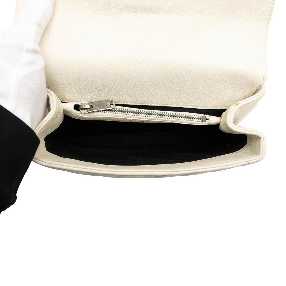 Saint Laurent White Medium Chevron Sheepskin Monogram College Satchel Italy