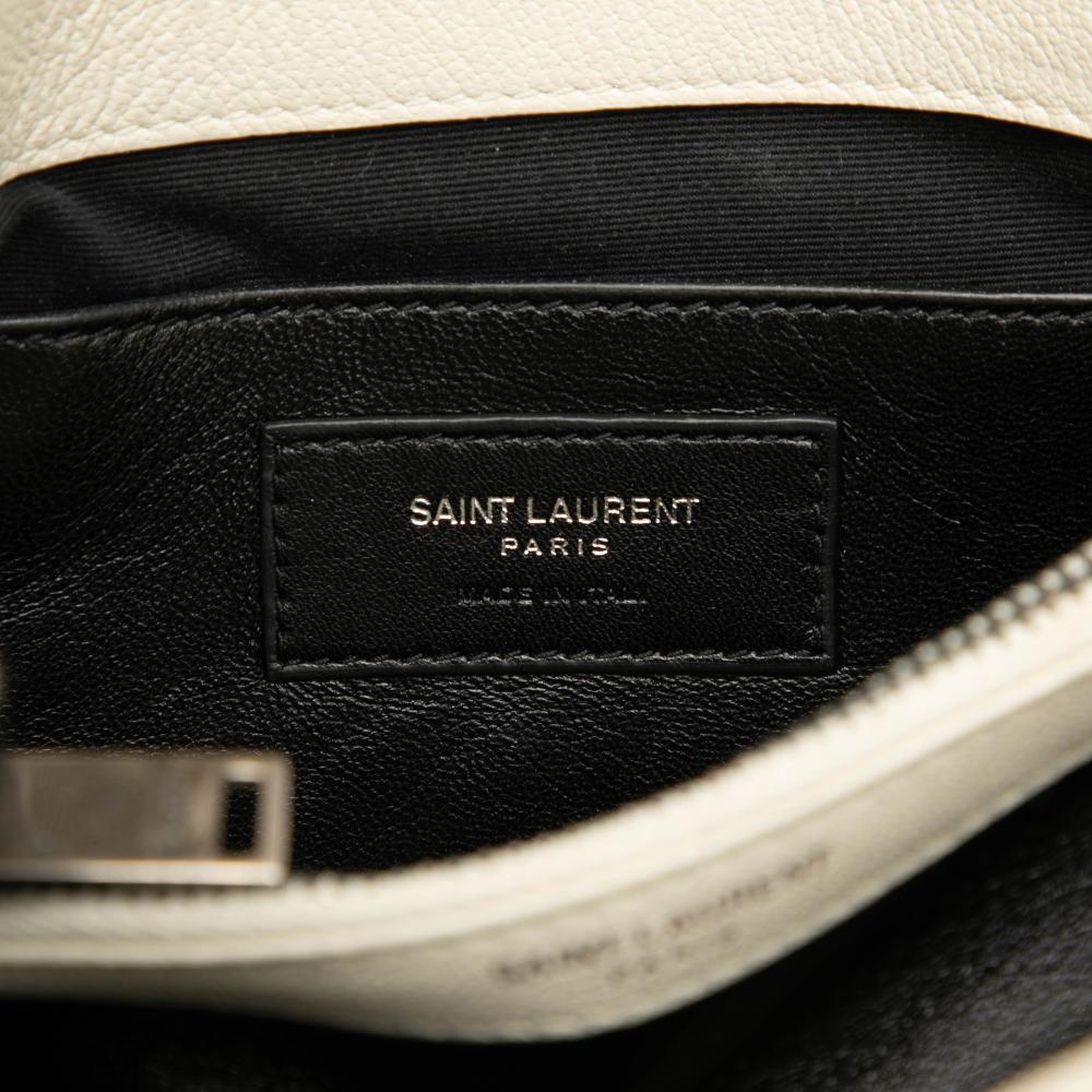 Saint Laurent White Medium Chevron Sheepskin Monogram College Satchel Italy