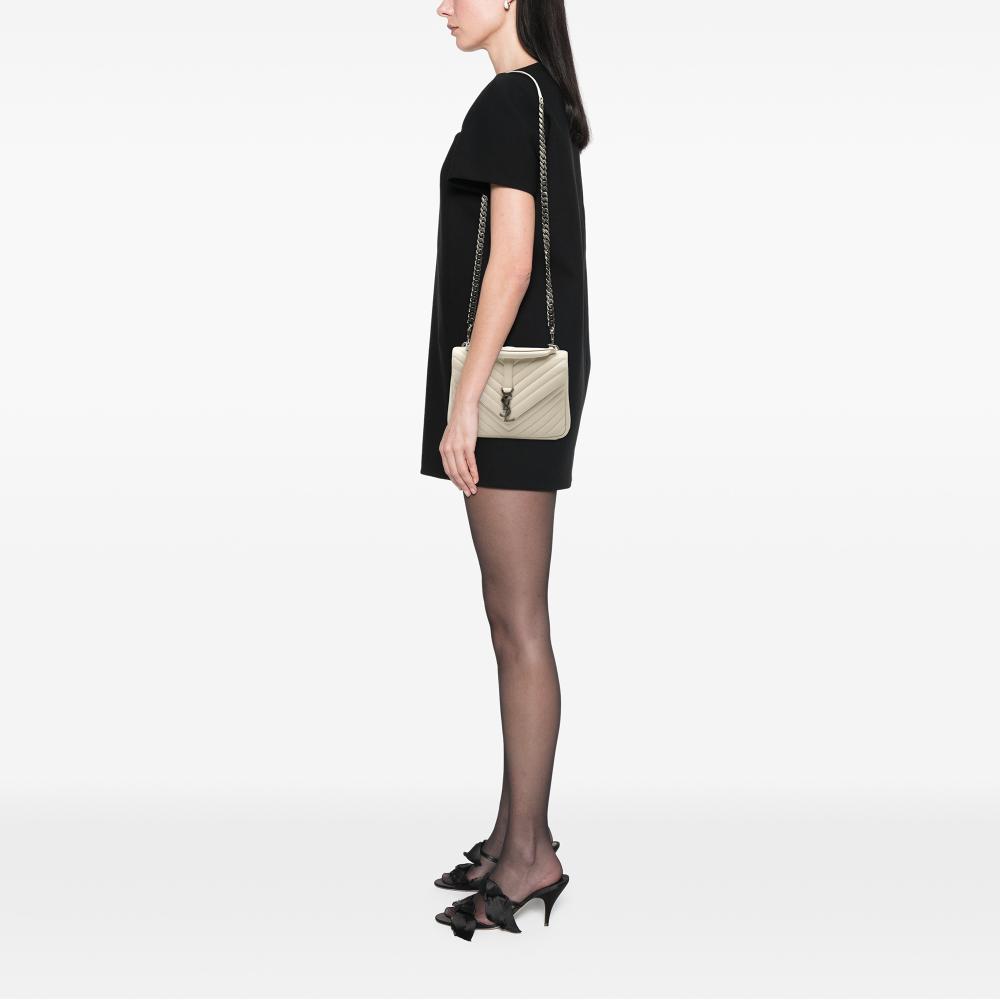 Saint Laurent White Medium Chevron Sheepskin Monogram College Satchel Italy