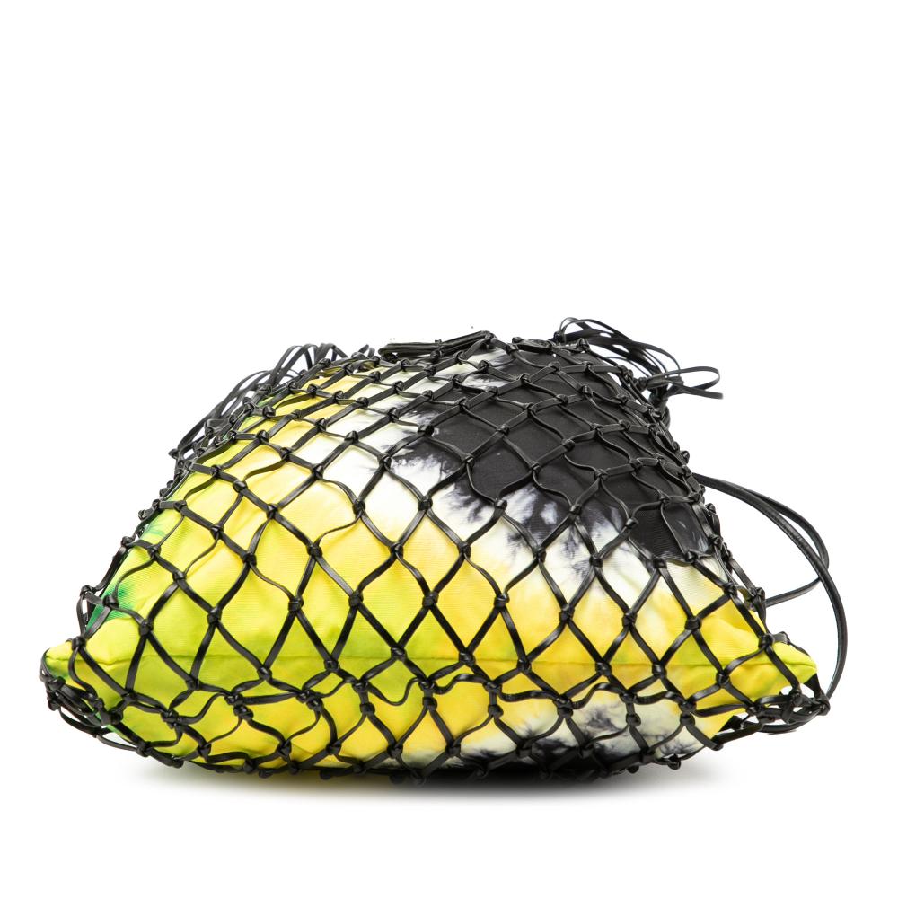 Prada AB Prada Black with Multi Calf Leather Mesh and Tie Dye Printed Tessuto Bucket Bag Italy