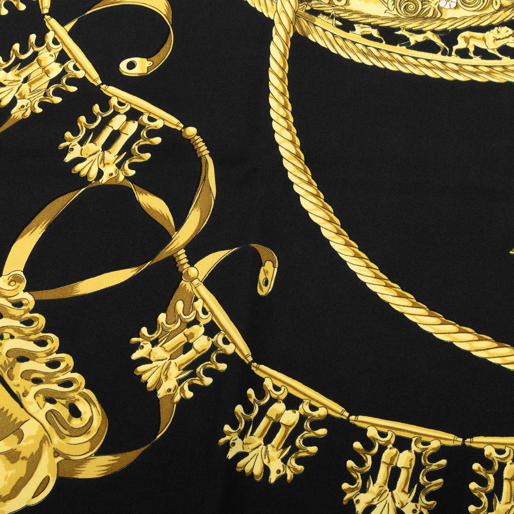 Hermès AB Hermès Black Silk Fabric Les Cavaliers d Or Scarf 90 France