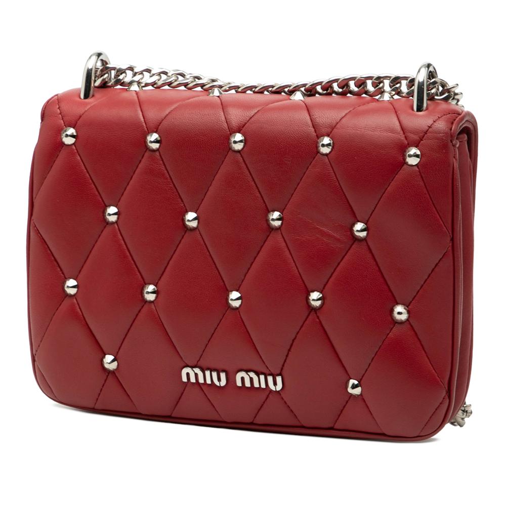 Miu Miu B Miu Miu Red Calf Leather Studded Matelasse Crossbody Turkey