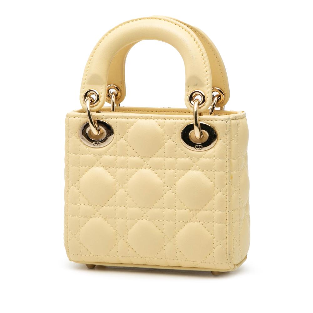 Christian Dior AB Dior Yellow Light Yellow Lambskin Leather Leather Micro Lambskin Cannage Lady Dior Italy