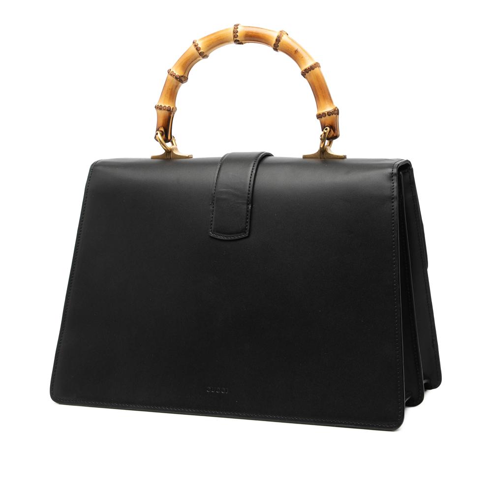 Gucci B Gucci Black Calf Leather Large Bamboo Dionysus Web Satchel Italy