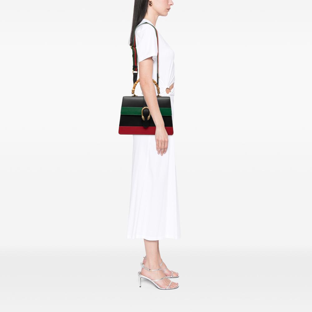 Gucci B Gucci Black Calf Leather Large Bamboo Dionysus Web Satchel Italy